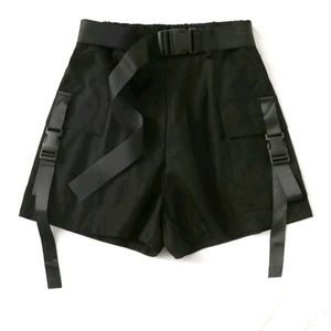 Tech Wear Cyber Punk Cloth Cargo Shorts w Buckles